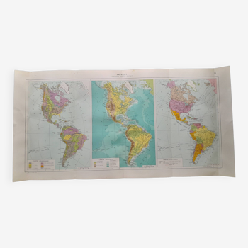 Une carte géographique pliée issue Atlas Quillet année 1925 Amérique politique géographique
