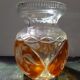 Old Transparent & Orange Cut Crystal Vase Vintage Flower Decor
