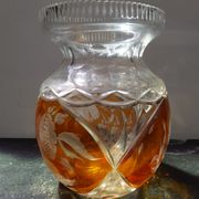 Ancien Vase Cristal Taillé Transparent & Orange Décor Fleurs Vintage
