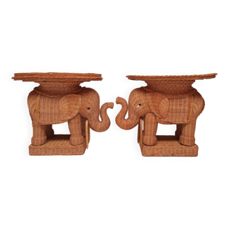 Pair of rattan elephant tables 1970