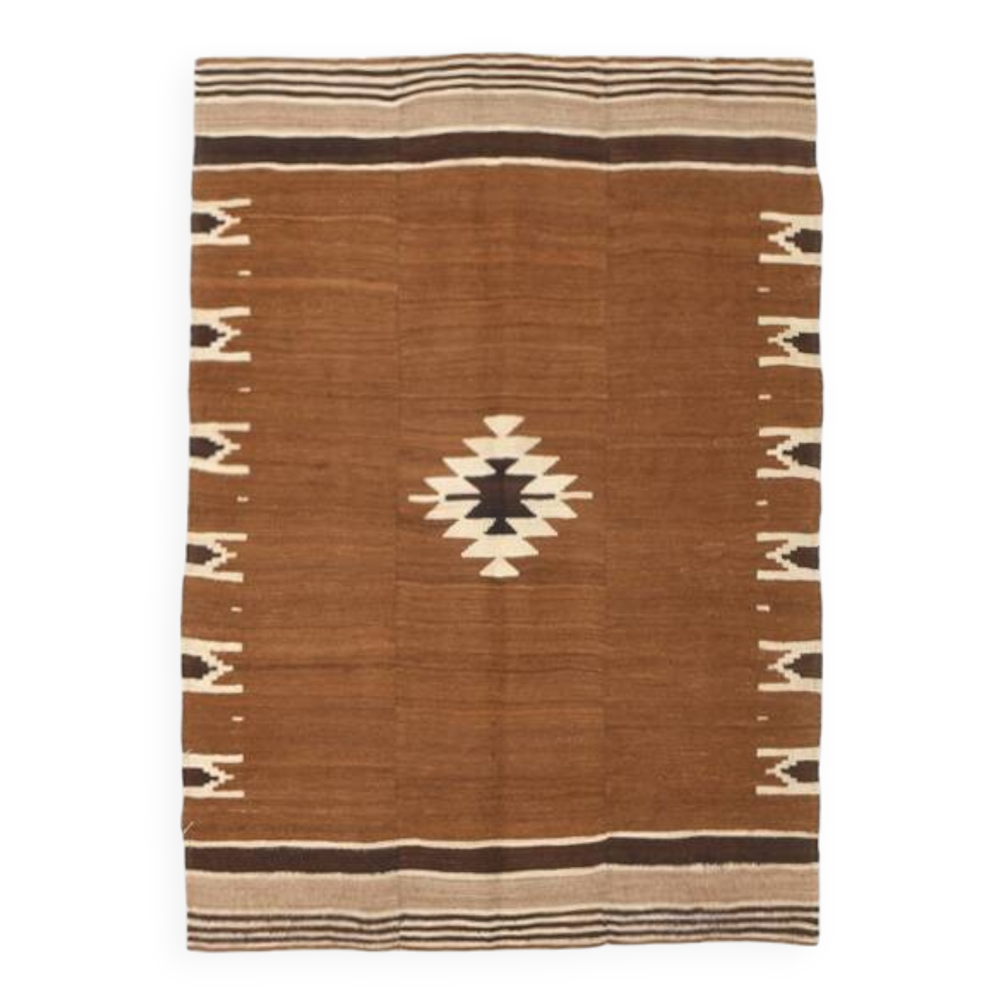 4x5 Camel Brown & Beige Vintage Kilim Rug, 118x161Cm