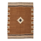 4x5 Camel Brown & Beige Vintage Kilim Rug, 118x161Cm