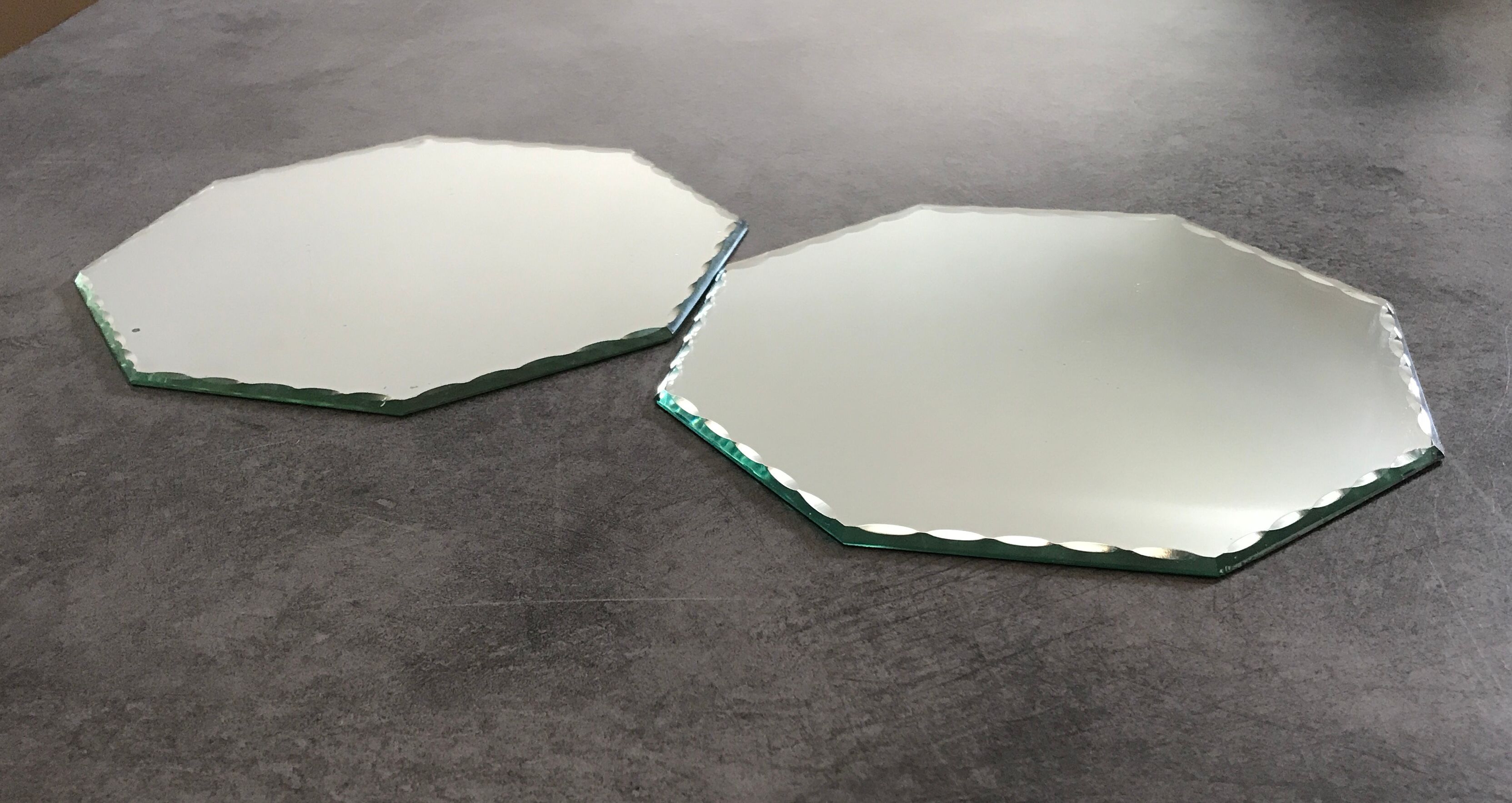 Pair of old underneath bottle tray hexagonal shape mirror 18 cm