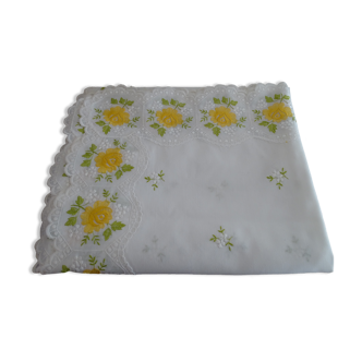 Old embroidered tablecloth in cotton 130 cm by 170 cm