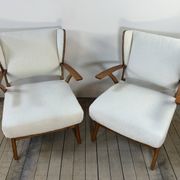 Fauteuils (la paire) bois et tissus bouclés 1950'S