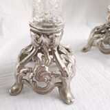 Pair of tulip trees, glass vases and regulator