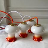 Pair of orange opaline tulips gradient white thread 70s