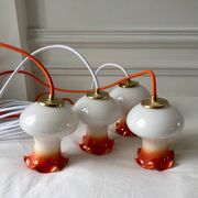 Pair of orange opaline tulips gradient white thread 70s