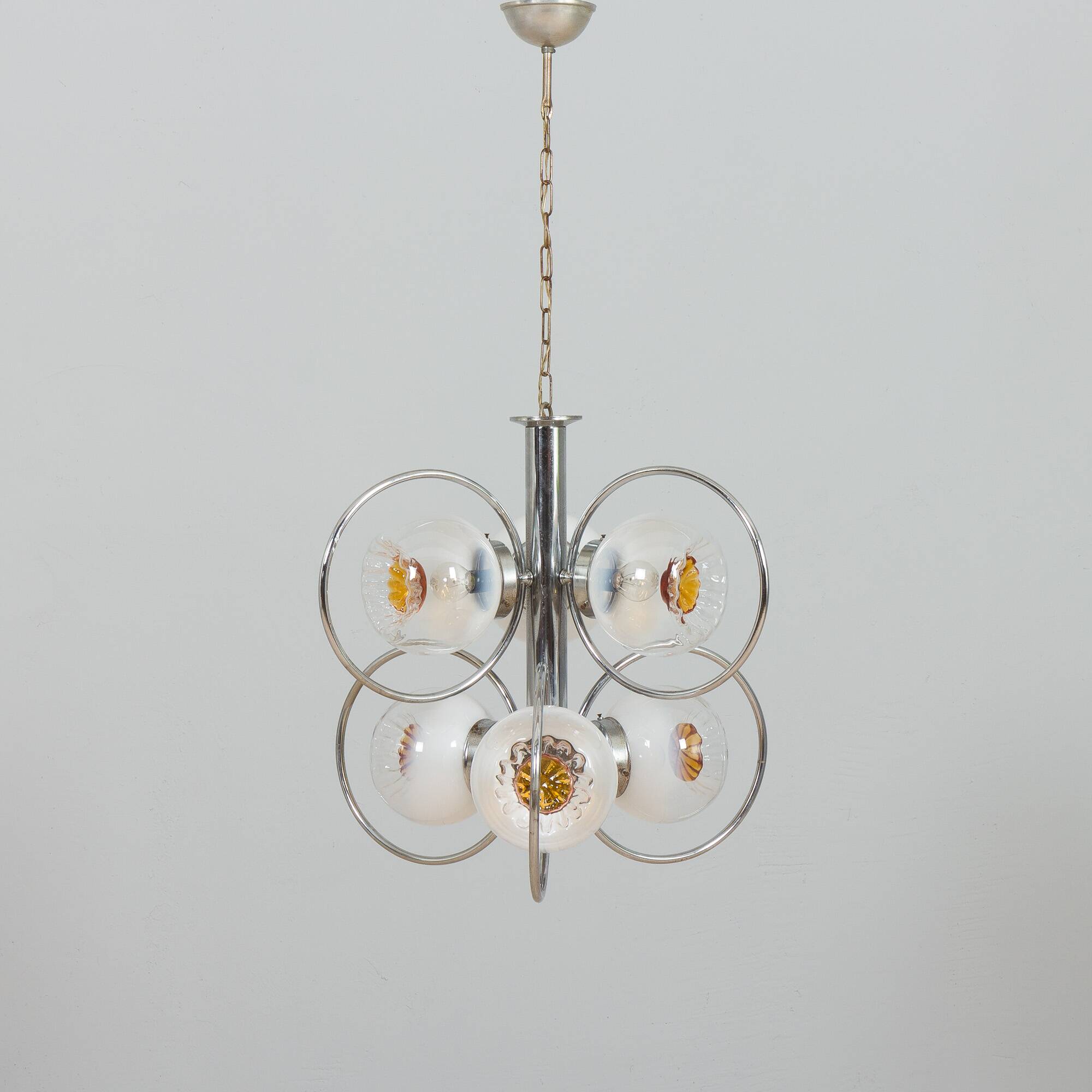 Mazzega Space Age Murano glass chrome plated chandelier, Italy 1970s