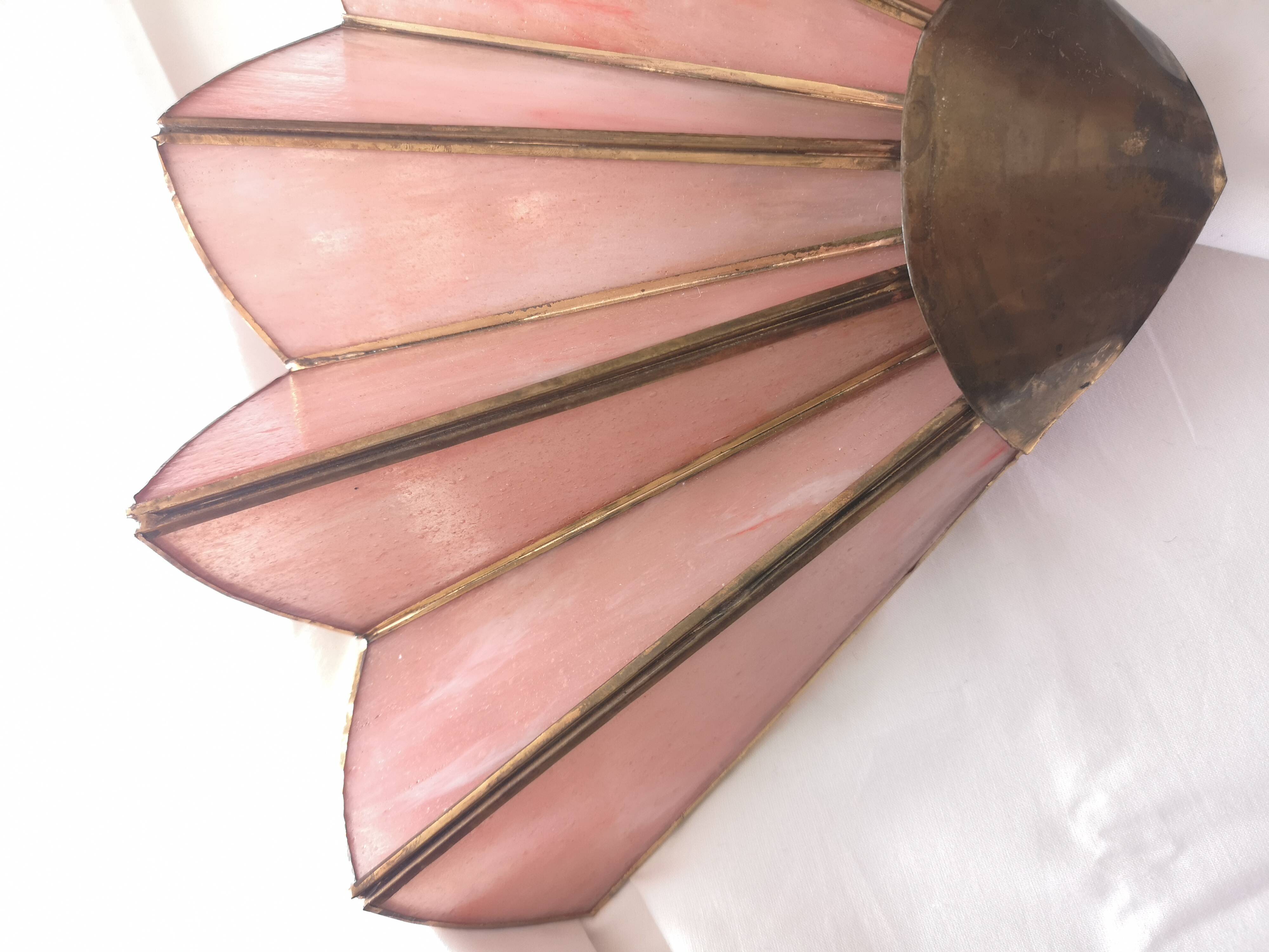 Pink opaline fan wall light