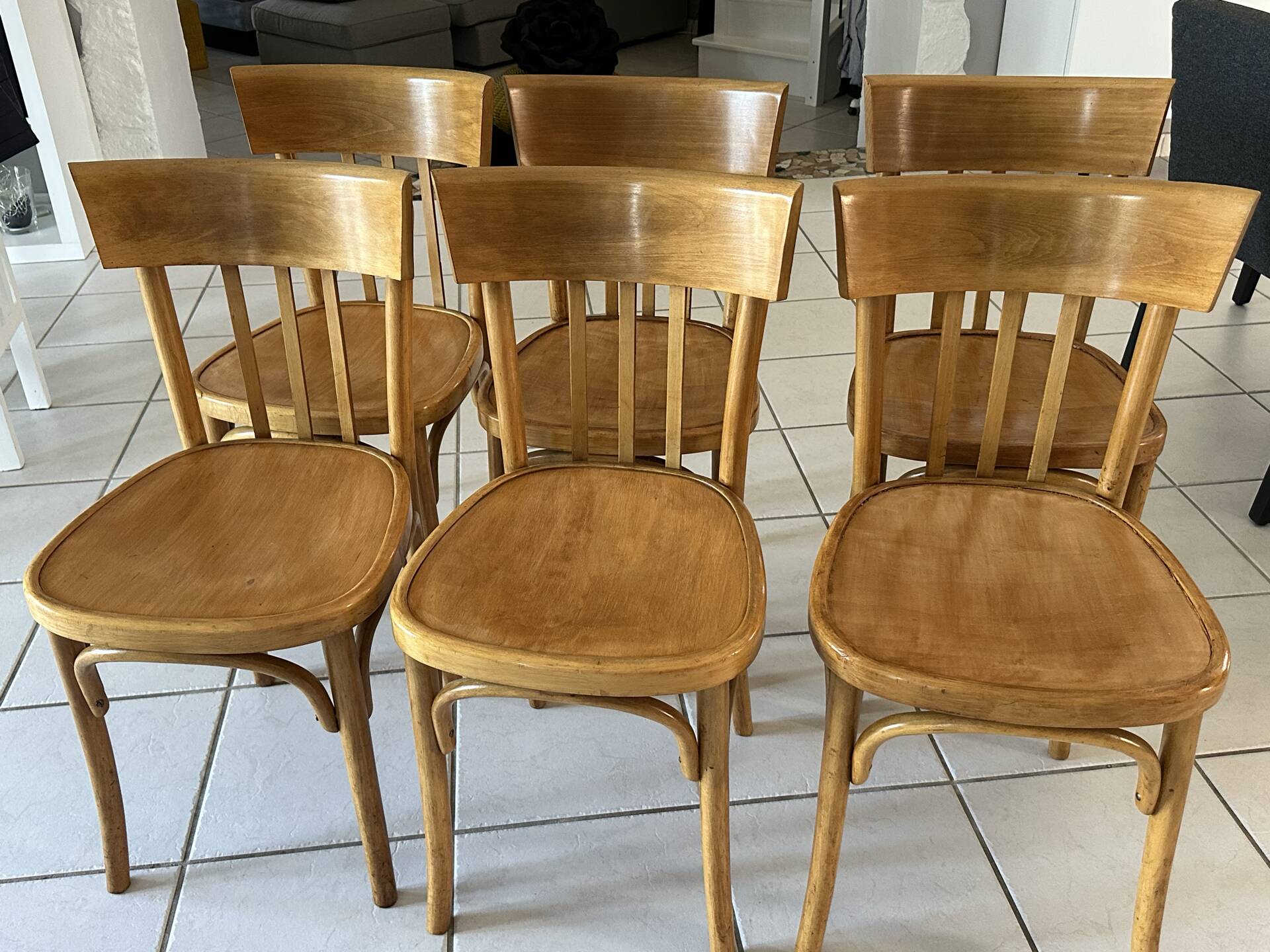 Set of 6 vintage SNCF bistro chairs from the 1960s.