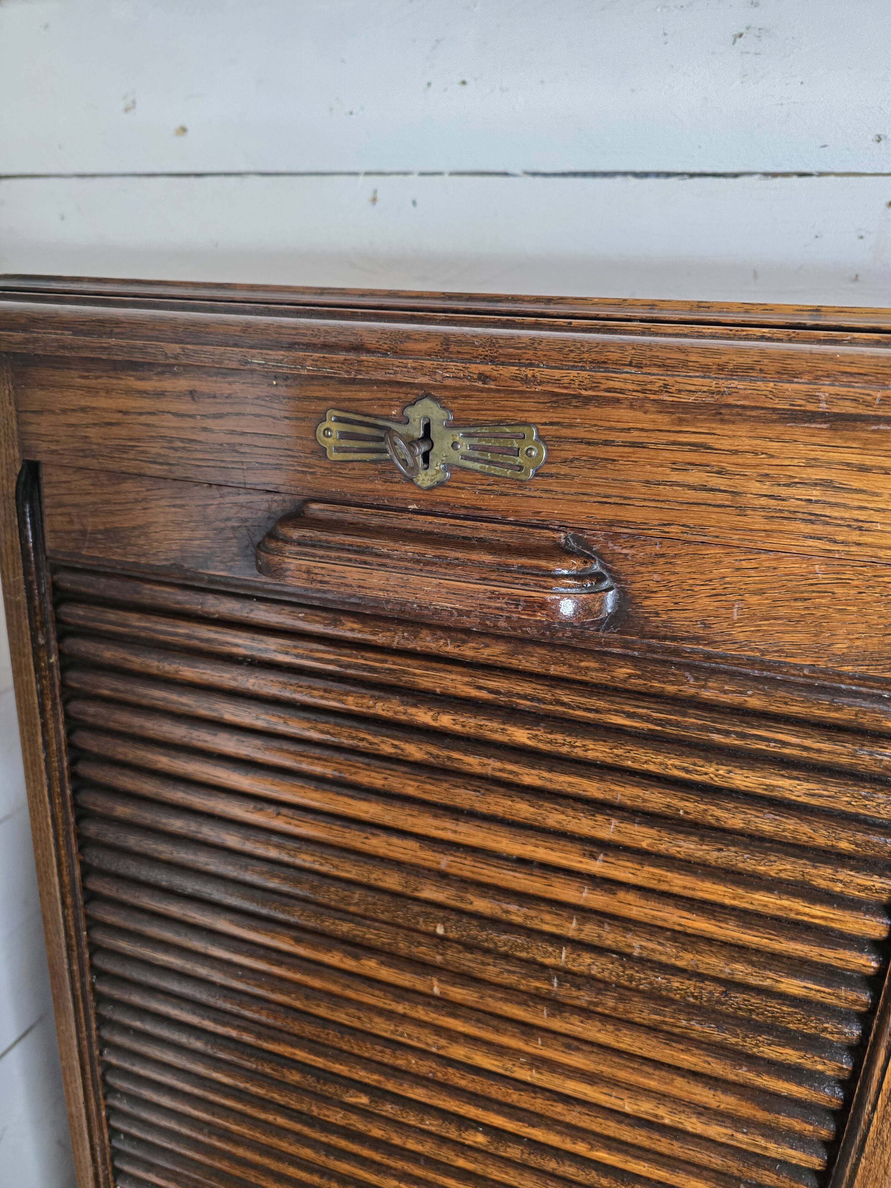 Solid oak double curtain filing cabinet