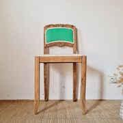 Renovated antique chair – carved wood and green backrest