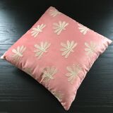 Pink cushion embroidered palm trees