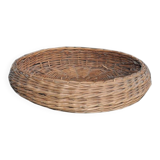 Panier rond en osier marron vintage années 40, plat tressé, diamètre 37 cm