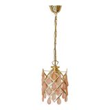 70s gold metal and pink tassel pendant light