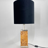 Art Deco Chrome & Wood Table Lamp, Czechoslovakia, Restored