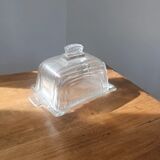 Vintage striped pressed glass butter dish