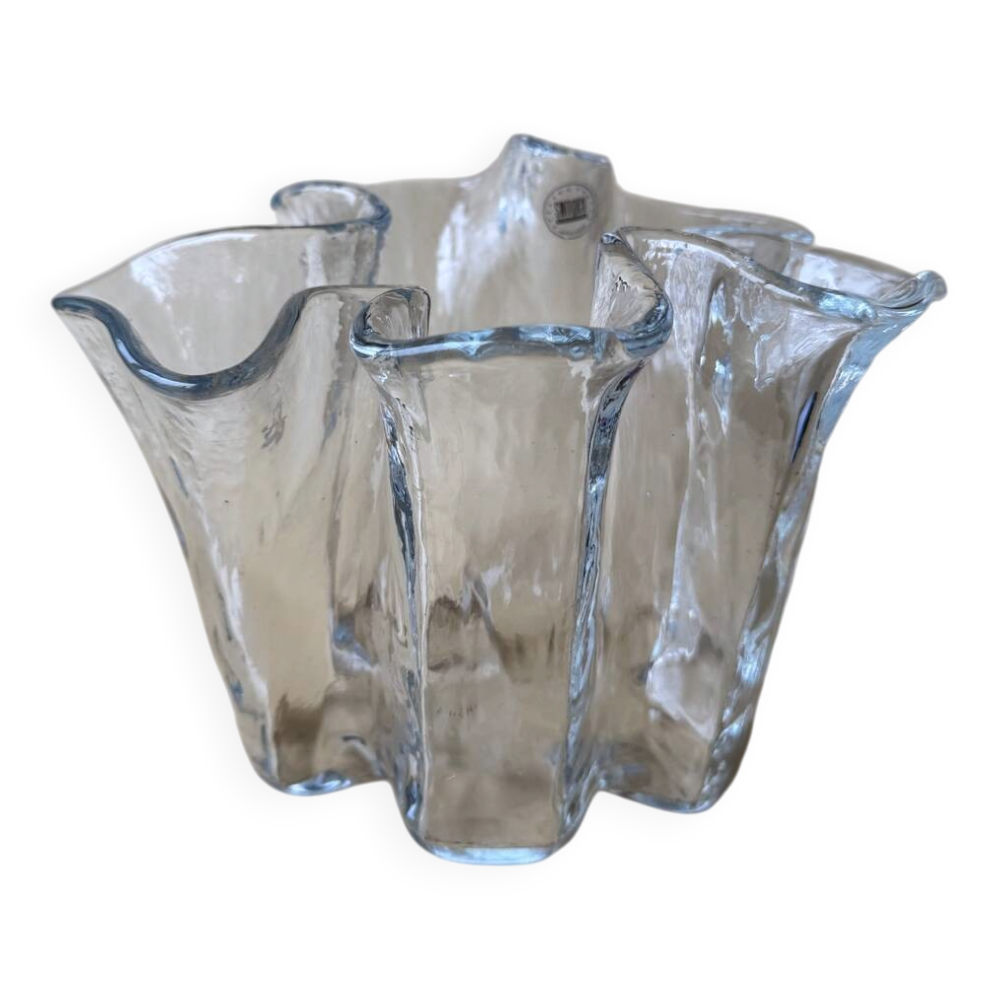 Sompex MCM vintage tissue vase: large clear textured glass