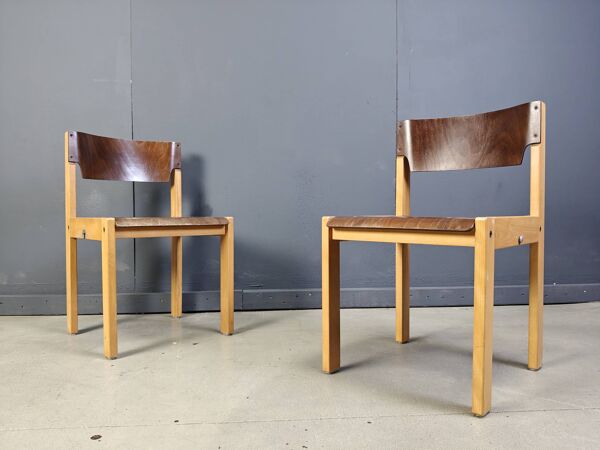 Lot de 5 chaises empilables marron et bouleau du milieu du siècle