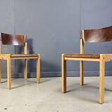 Mid-Century Brown and Birch Stacking Chairs set of 5