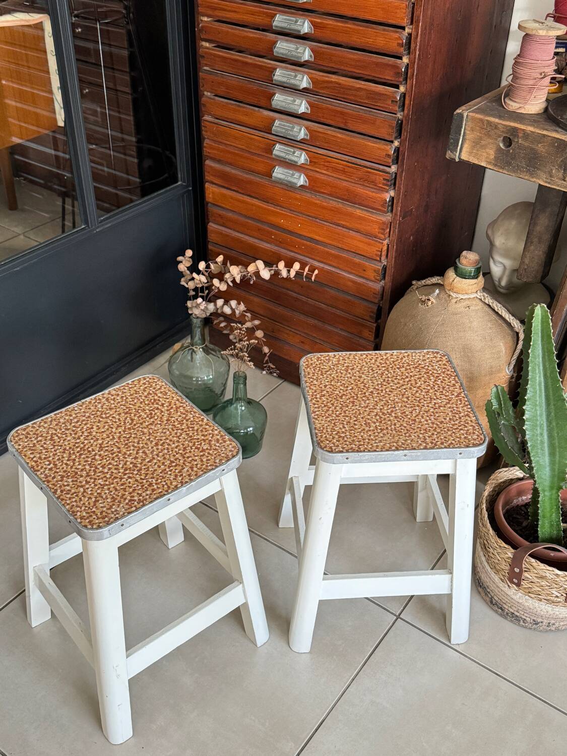Pair of vintage wooden stools