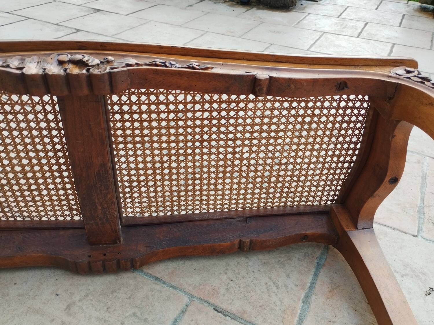 Old Louis XV style caned piano bench