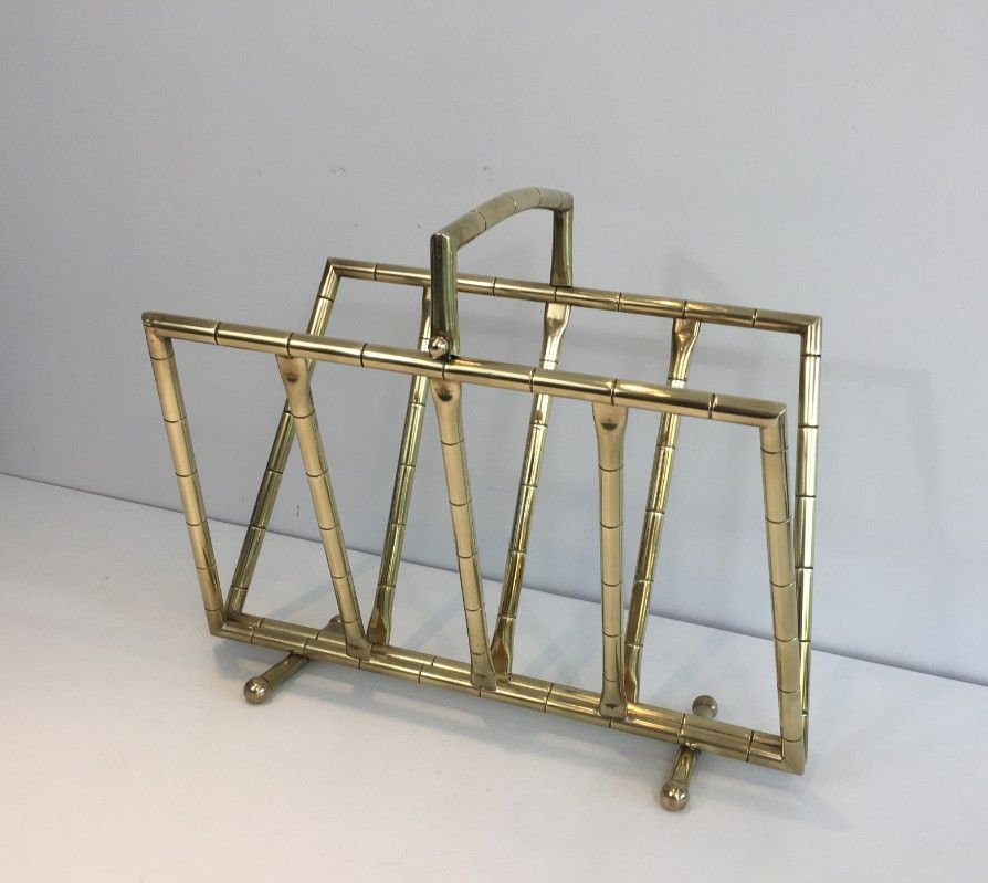 Brass faux-bamboo style magazine rack