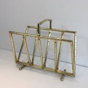 Brass faux-bamboo style magazine rack