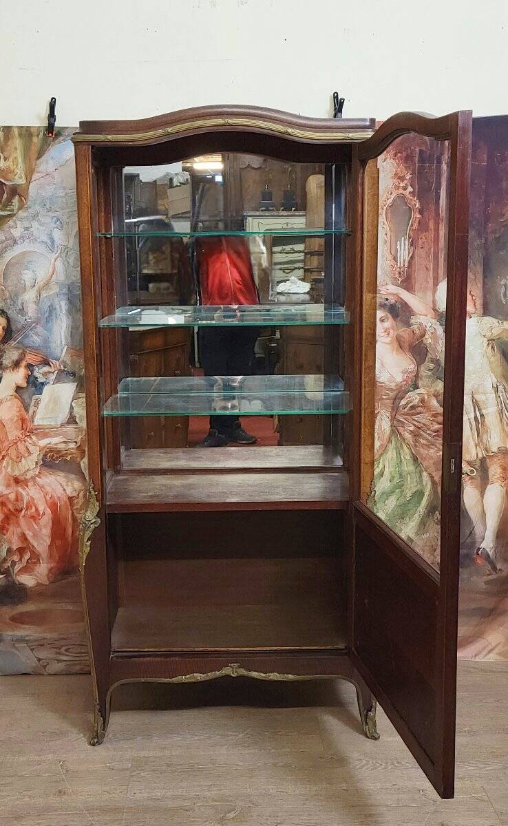 Louis XV style display cabinet in noble wood marquetry