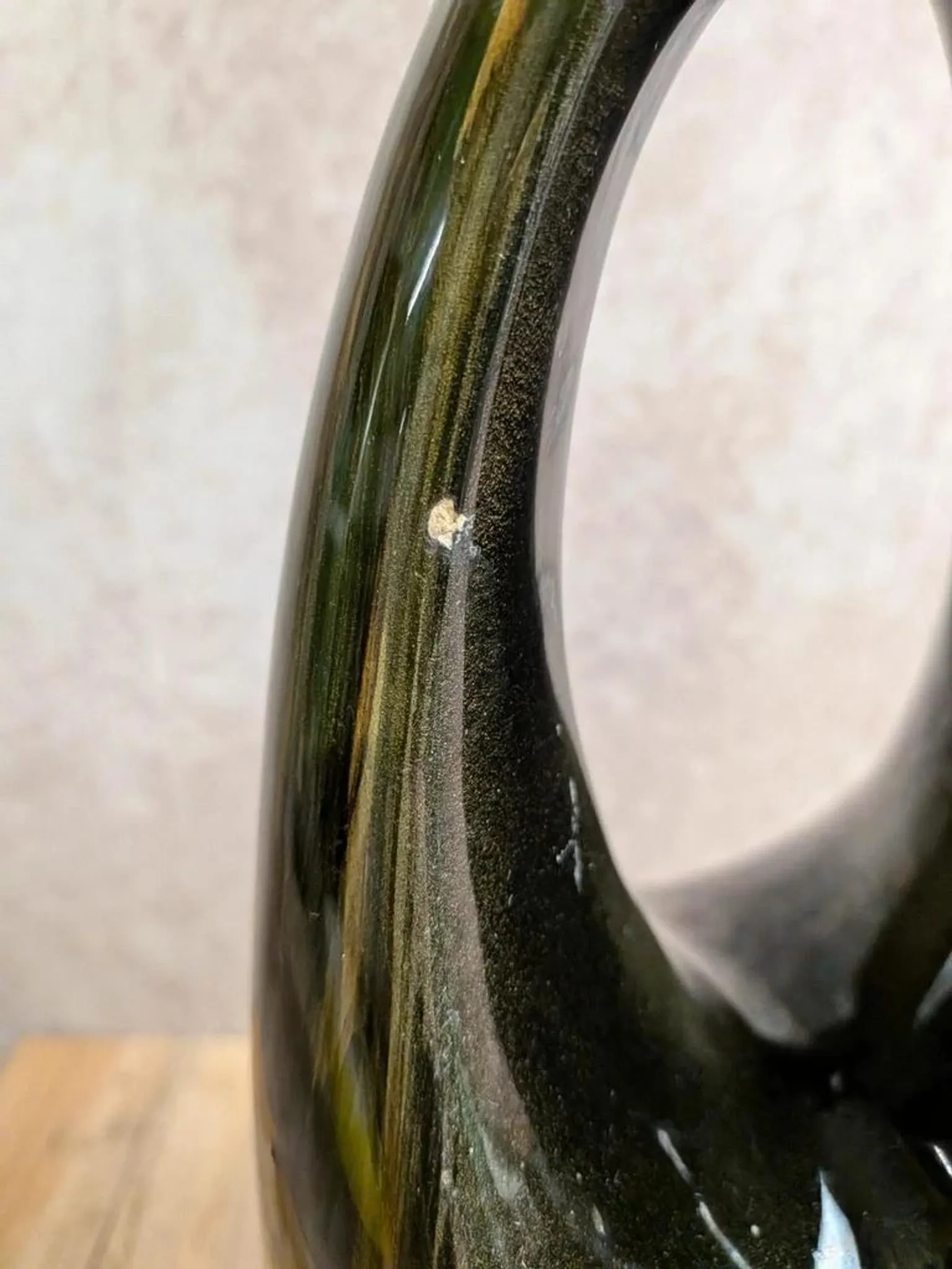 Large Saint-Clément pitcher vase – Green glazed ceramic – Vintage