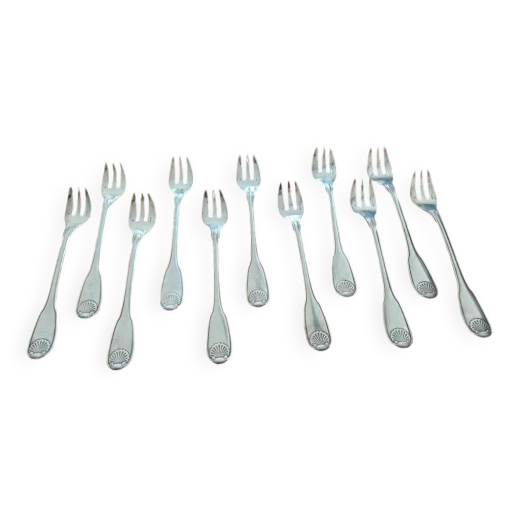 4 fourchettes à huîtres en métal argenté Christofle, modèle Malmaison