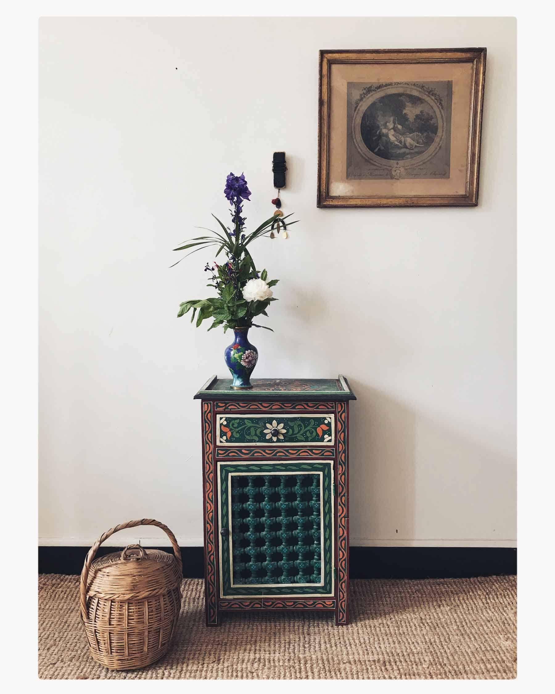 Hand painted wooden bedside table
