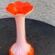 Orange and white opaline vase in the shape of a vintage flower corolla