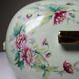 Art Deco style soup tureen with floral decoration, vintage celadon porcelain from Limoges, France.