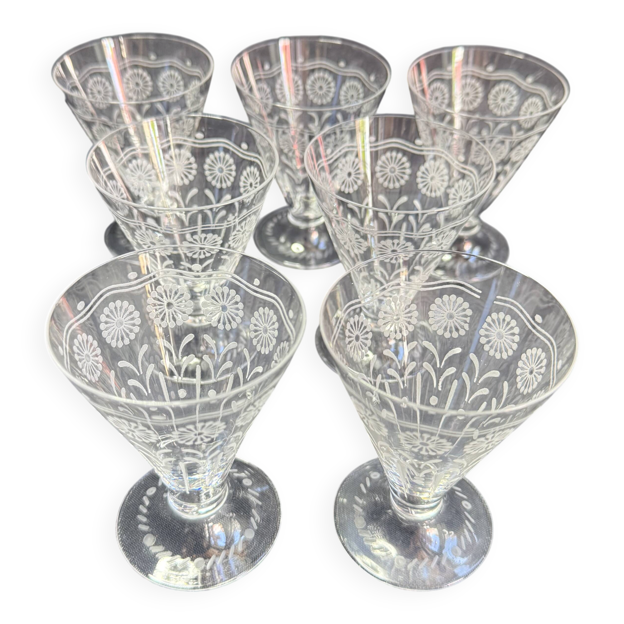 7 Baccarat wine glasses shape 11965 with matte engraving 12117.