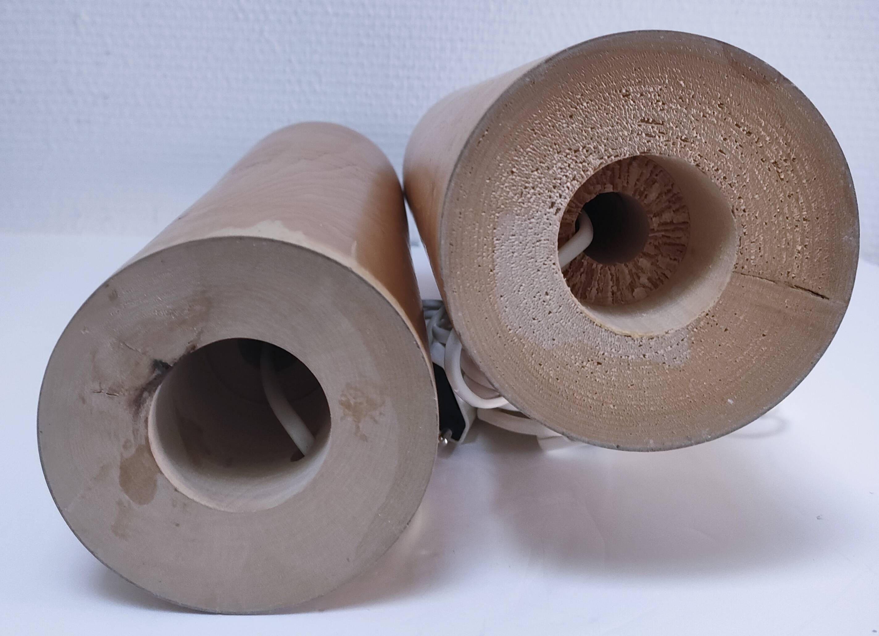 Two designer solid wood "pencil" lamp bases