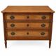Light walnut commode in Louis XVI style with fluted motifs and three drawers.