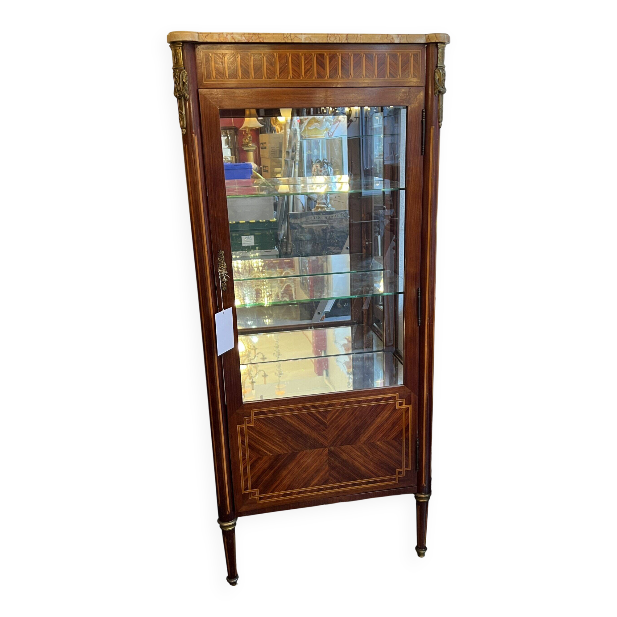 Louis XVI style display case in veneer marquetry, late 19th century