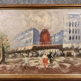 Tableau huile sur panneau représentant Le Moulin Rouge à PARIS