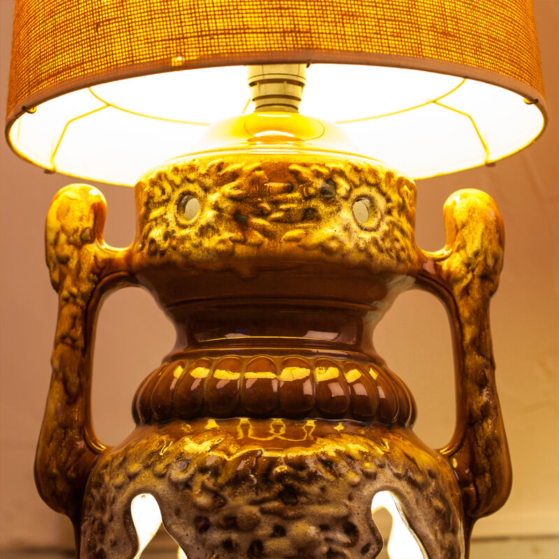 Of the 1970s vintage, foot in ceramic and fabric shade floor lamp