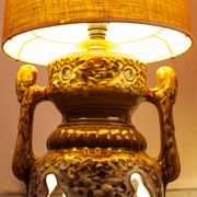 Of the 1970s vintage, foot in ceramic and fabric shade floor lamp