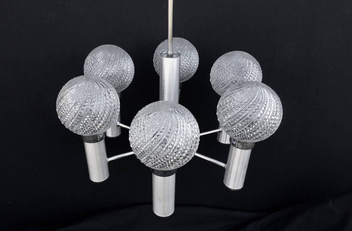 Chandelier metal chrome glass balls space age sputnik midcentury 70s