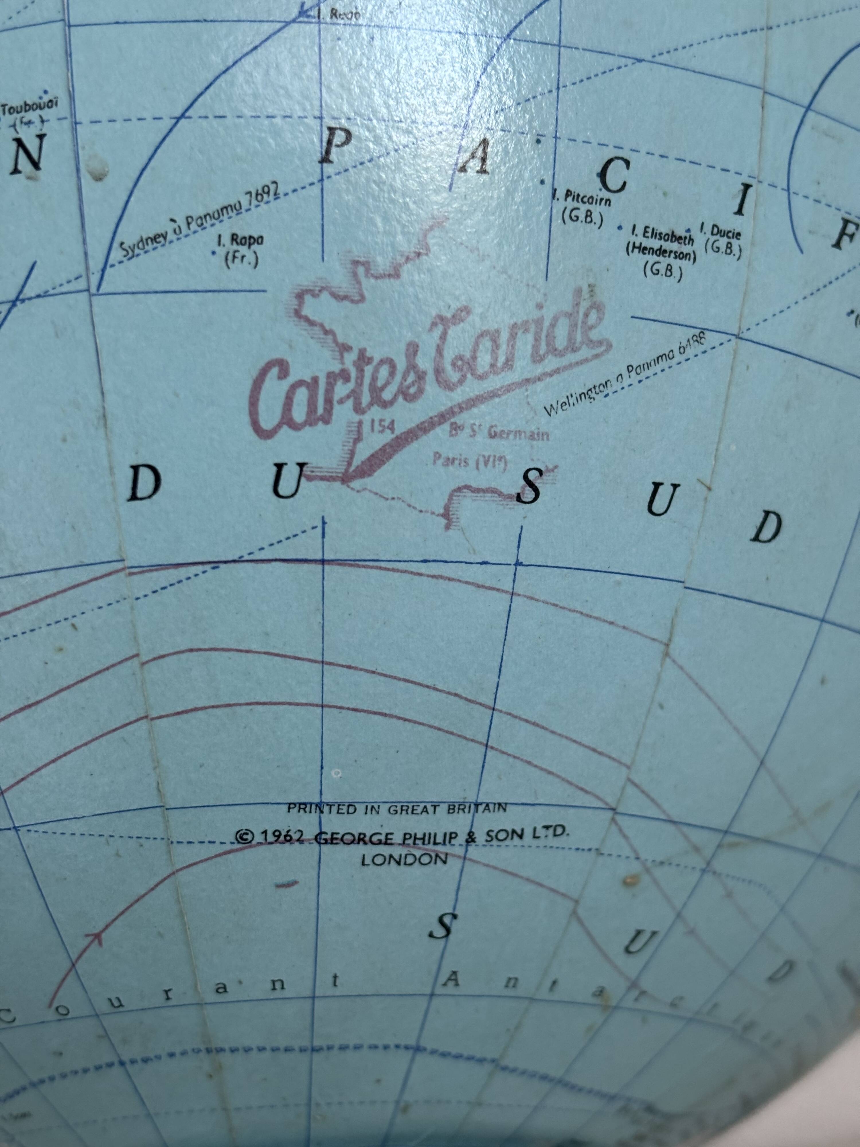 Vintage globe 1962 terrestrial world map glass tripod Taride - 32 cm