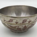 Antique ISLAMIC BOWL in tinned BRASS with engraved decoration and colored patterns