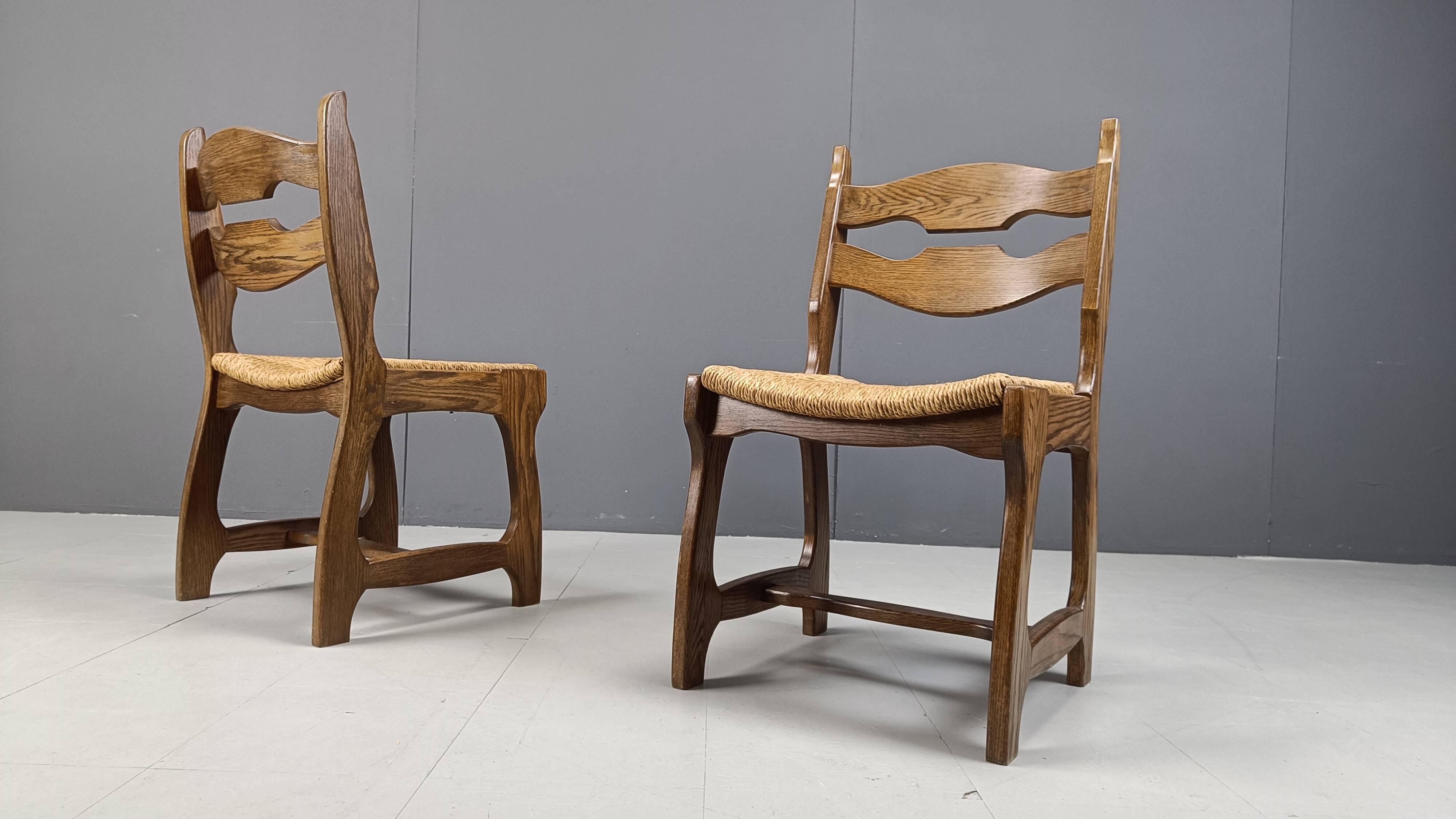 Vintage oak and wicker dining chairs, 1960s