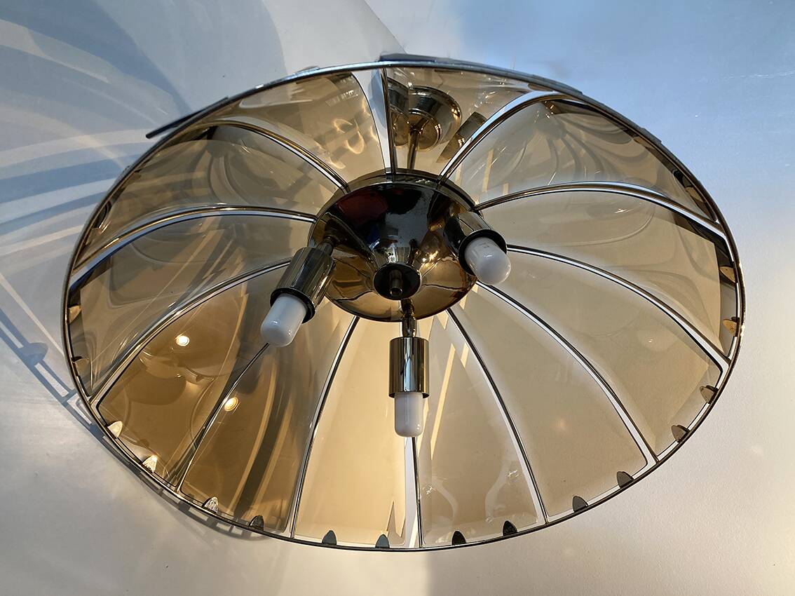 Vintage chandelier with glass dome and vintage gold metal