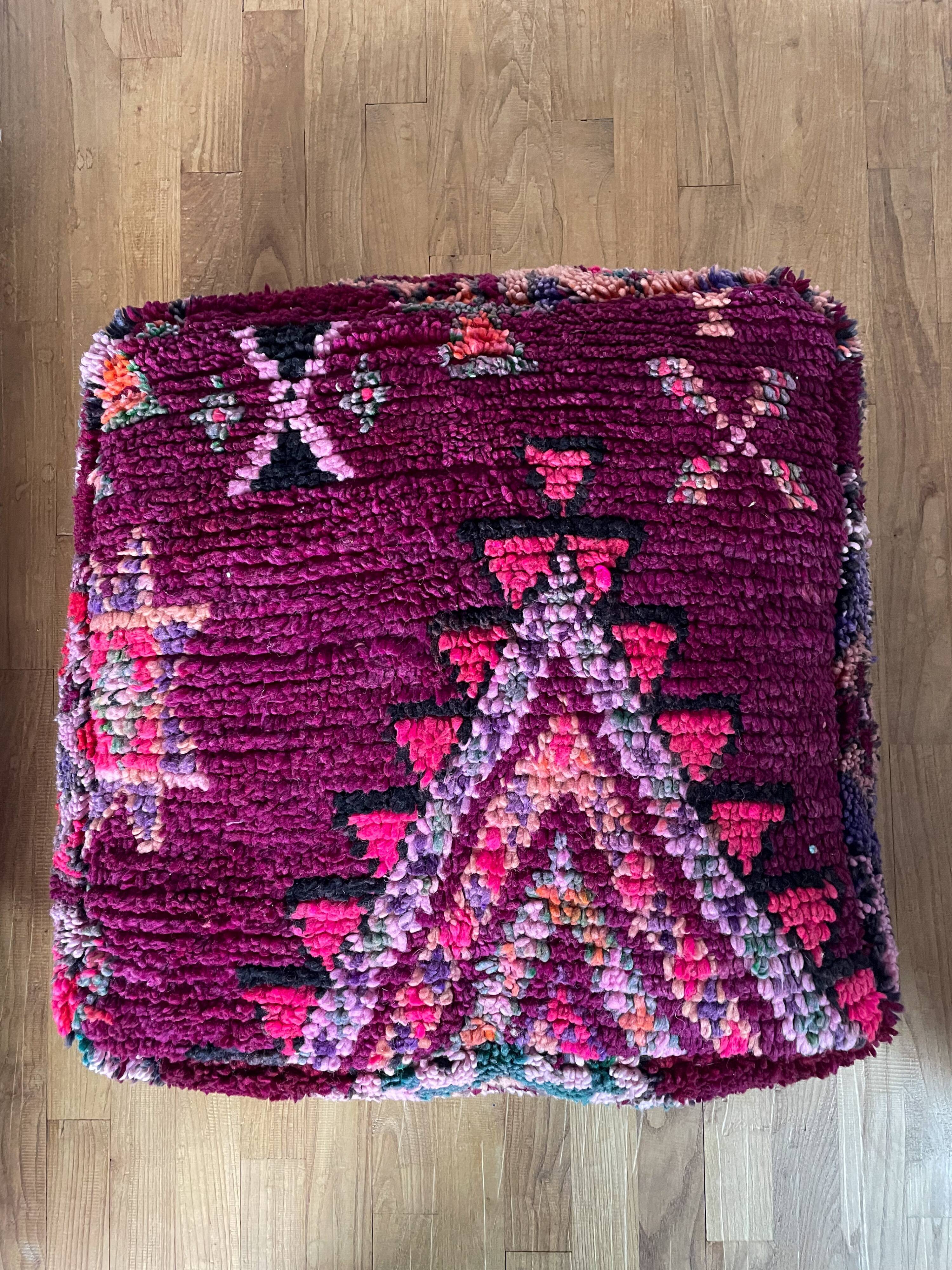 Colorful Berber pouf Moroccan pouf in bohemian dark purple wool