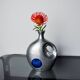 Biomorphic vase by Art3, aluminum and blue glazed ceramic, Spain, 1980