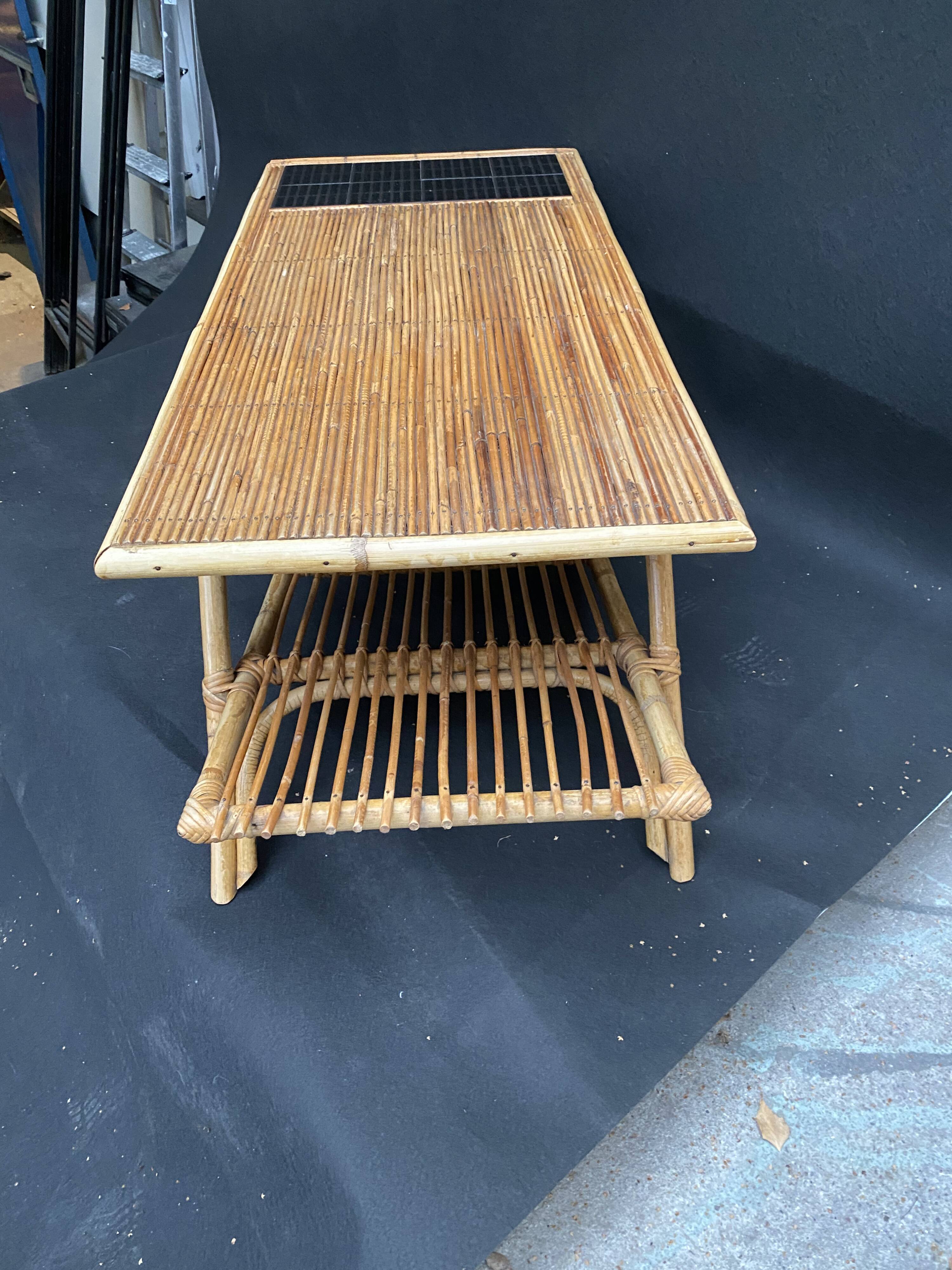 Rattan and ceramic coffee table